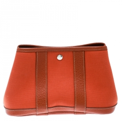 Pre Owned Hermes Fauve Toile Officier and Buffalo Leather Garden Party Pochette