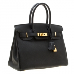 Pre Owned Hermes Black Togo Leather Gold Hardware Birkin 30 Bag
