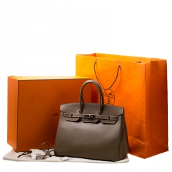 Pre Owned Hermes Etoupe Epsom Leather Palladium Hardware Birkin 35 Bag