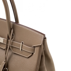 Pre Owned Hermes Etoupe Epsom Leather Palladium Hardware Birkin 35 Bag