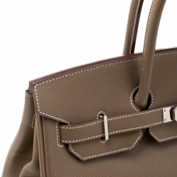 Pre Owned Hermes Etoupe Epsom Leather Palladium Hardware Birkin 35 Bag