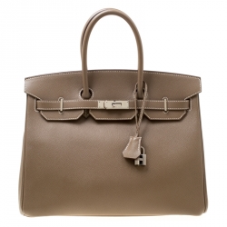 Pre Owned Hermes Etoupe Epsom Leather Palladium Hardware Birkin 35 Bag