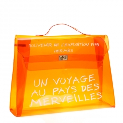 Pre Owned Hermes Orange Clear Vinyl Souvenir Kelly Bag