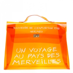 Pre Owned Hermes Orange Clear Vinyl Souvenir Kelly Bag