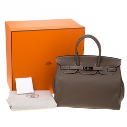 Hermes Etoupe Grey Togo Leather Palladium Hardware Birkin 35 Bag