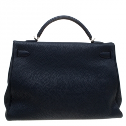 Pre Owned Hermes Bleu Obscur Clemence Leather Palladium Hardware Kelly Retourne 40 Bag