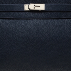 Pre Owned Hermes Bleu Obscur Clemence Leather Palladium Hardware Kelly Retourne 40 Bag