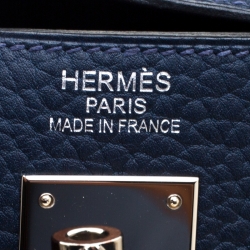 Pre Owned Hermes Bleu Obscur Clemence Leather Palladium Hardware Kelly Retourne 40 Bag