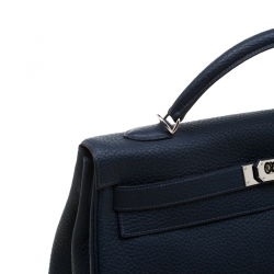 Pre Owned Hermes Bleu Obscur Clemence Leather Palladium Hardware Kelly Retourne 40 Bag