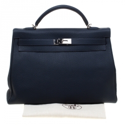 Pre Owned Hermes Bleu Obscur Clemence Leather Palladium Hardware Kelly Retourne 40 Bag