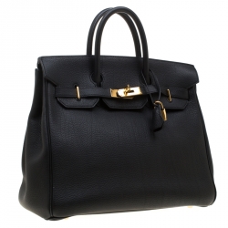 Hermes Black Fjord Leather Gold Hardware HAC Birkin 32 Bag