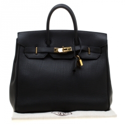 Hermes Black Fjord Leather Gold Hardware HAC Birkin 32 Bag