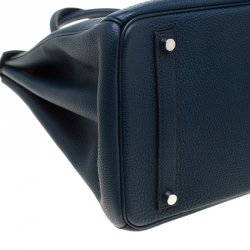 Hermes Bleu De Malte Leather Palladium Hardware Birkin 35 Bag
