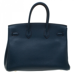 Hermes Bleu De Malte Leather Palladium Hardware Birkin 35 Bag