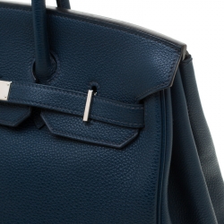 Hermes Bleu De Malte Leather Palladium Hardware Birkin 35 Bag