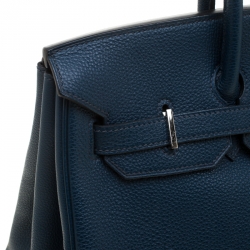 Hermes Bleu De Malte Leather Palladium Hardware Birkin 35 Bag