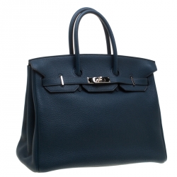 Hermes Bleu De Malte Leather Palladium Hardware Birkin 35 Bag