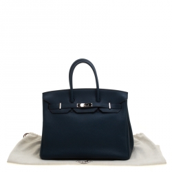 Hermes Bleu De Malte Leather Palladium Hardware Birkin 35 Bag