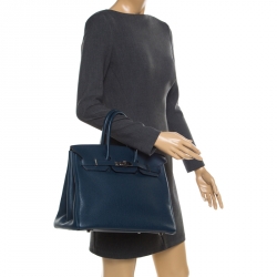 Hermes Bleu De Malte Leather Palladium Hardware Birkin 35 Bag