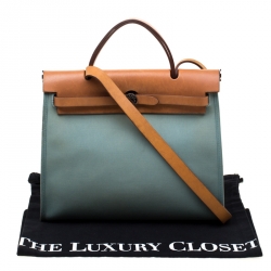 Pre Owned Hermes Light Blue/Brown Canvas and Leather Herbag Zip 31 Bag