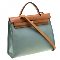 Pre Owned Hermes Light Blue/Brown Canvas and Leather Herbag Zip 31 Bag