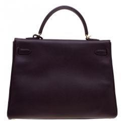 Pre Owned Hermes Raisin Epsom Leather Gold Hardware Kelly Retourne 35 Bag