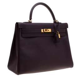 Pre Owned Hermes Raisin Epsom Leather Gold Hardware Kelly Retourne 35 Bag