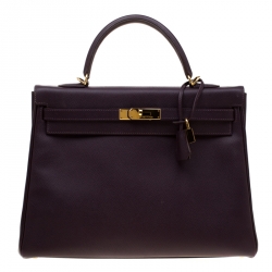 Pre Owned Hermes Raisin Epsom Leather Gold Hardware Kelly Retourne 35 Bag
