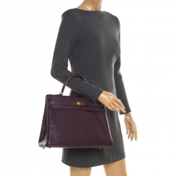 Pre Owned Hermes Raisin Epsom Leather Gold Hardware Kelly Retourne 35 Bag