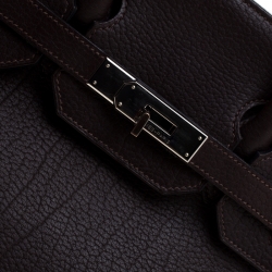 Hermes Chocolate Fjord Leather Palladium Hardware HAC Birkin 32 Bag