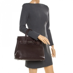 Hermes Chocolate Fjord Leather Palladium Hardware HAC Birkin 32 Bag