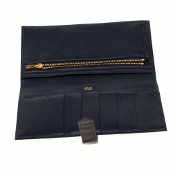 Pre Owned Hermes Marine Blue Alligator Bearn Gusset Wallet