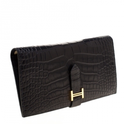 Pre Owned Hermes Marine Blue Alligator Bearn Gusset Wallet