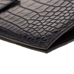 Pre Owned Hermes Marine Blue Alligator Bearn Gusset Wallet