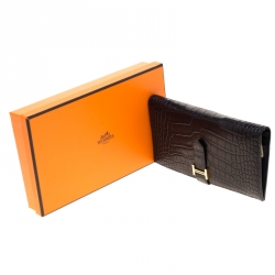 Pre Owned Hermes Marine Blue Alligator Bearn Gusset Wallet