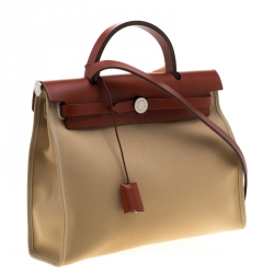Pre Owned Hermes Trench/Copper Canvas and Leather Herbag Zip 31 Bag