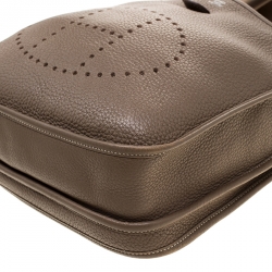 Pre Owned Hermes Etoupe Clemence Leather Evelyne III PM Bag