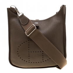 Pre Owned Hermes Etoupe Clemence Leather Evelyne III PM Bag