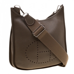 Pre Owned Hermes Etoupe Clemence Leather Evelyne III PM Bag