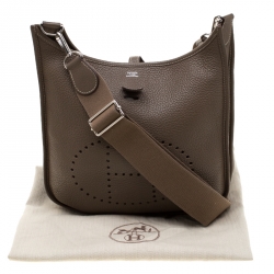 Pre Owned Hermes Etoupe Clemence Leather Evelyne III PM Bag