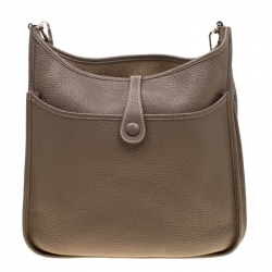 Pre Owned Hermes Etoupe Clemence Leather Evelyne III PM Bag