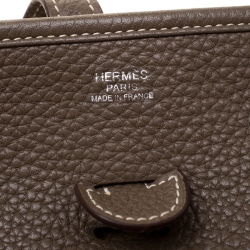 Pre Owned Hermes Etoupe Clemence Leather Evelyne III PM Bag