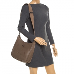 Pre Owned Hermes Etoupe Clemence Leather Evelyne III PM Bag