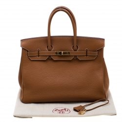 Pre Owned Hermes Brown Togo Leather Gold Hardware Birkin 35 Bag
