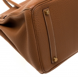 Pre Owned Hermes Brown Togo Leather Gold Hardware Birkin 35 Bag