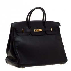 Hermes Black Swift Leather Gold Hardware Birkin 40 Bag