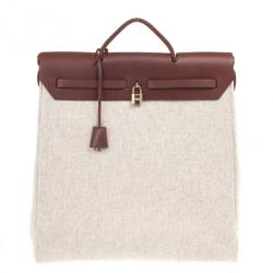 مملوكة مسبقًا Hermes Brown Herbag Convertible Satchel 39CM
