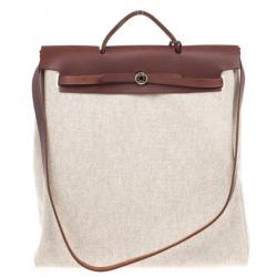 مملوكة مسبقًا Hermes Brown Herbag Convertible Satchel 39CM