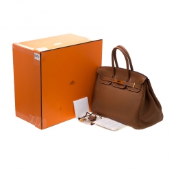 Pre Owned Hermes Gold Togo Leather Gold Hardware Birkin 35 Bag