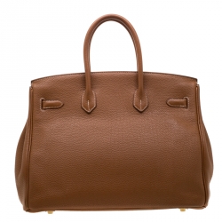 Pre Owned Hermes Gold Togo Leather Gold Hardware Birkin 35 Bag